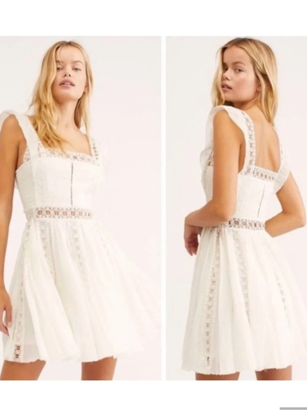 Free people Verona White Lace Trim Square-Neck Mini Dress